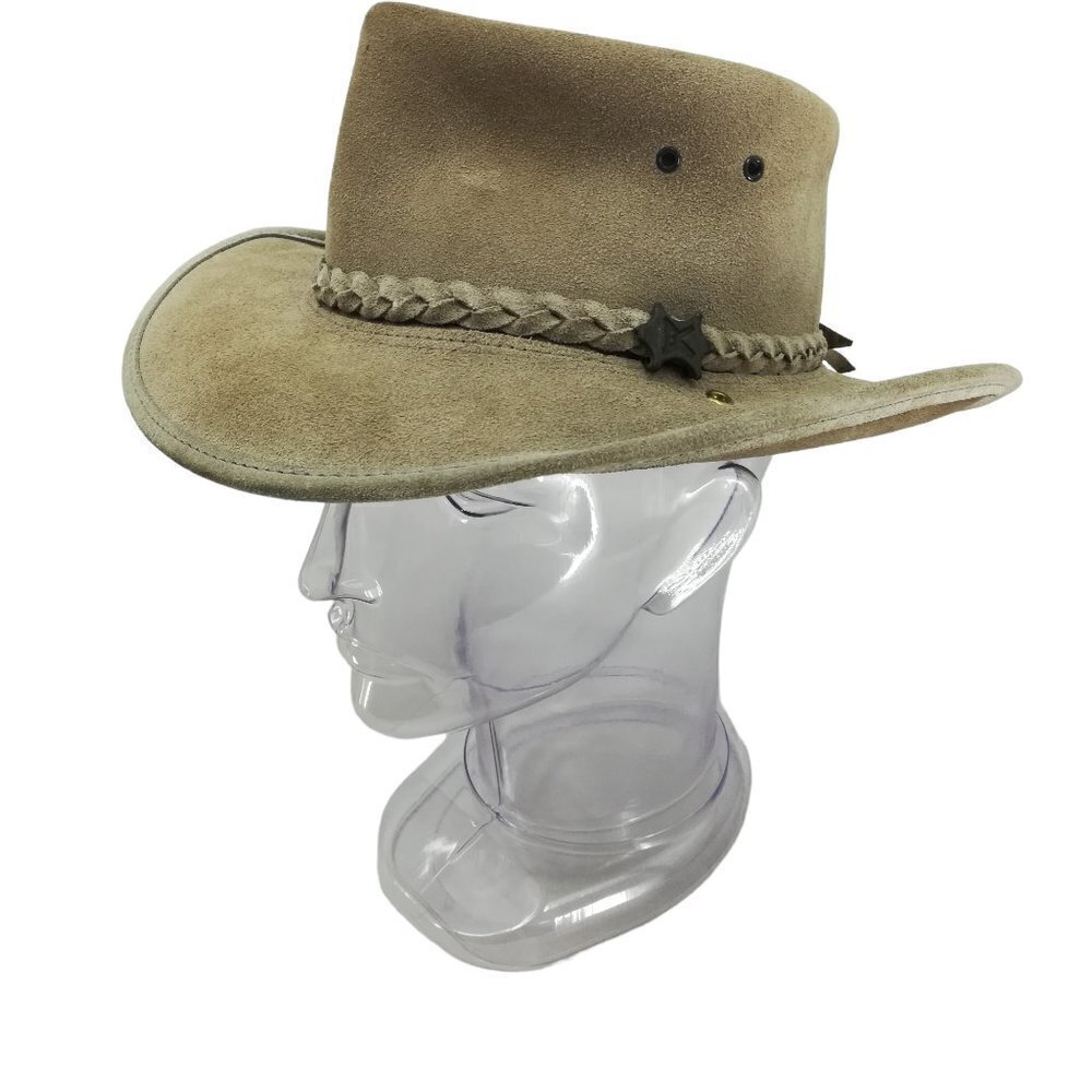 BC Hats Steer Hide Australian Outback Bush Hat Size L Suede Leather Safari